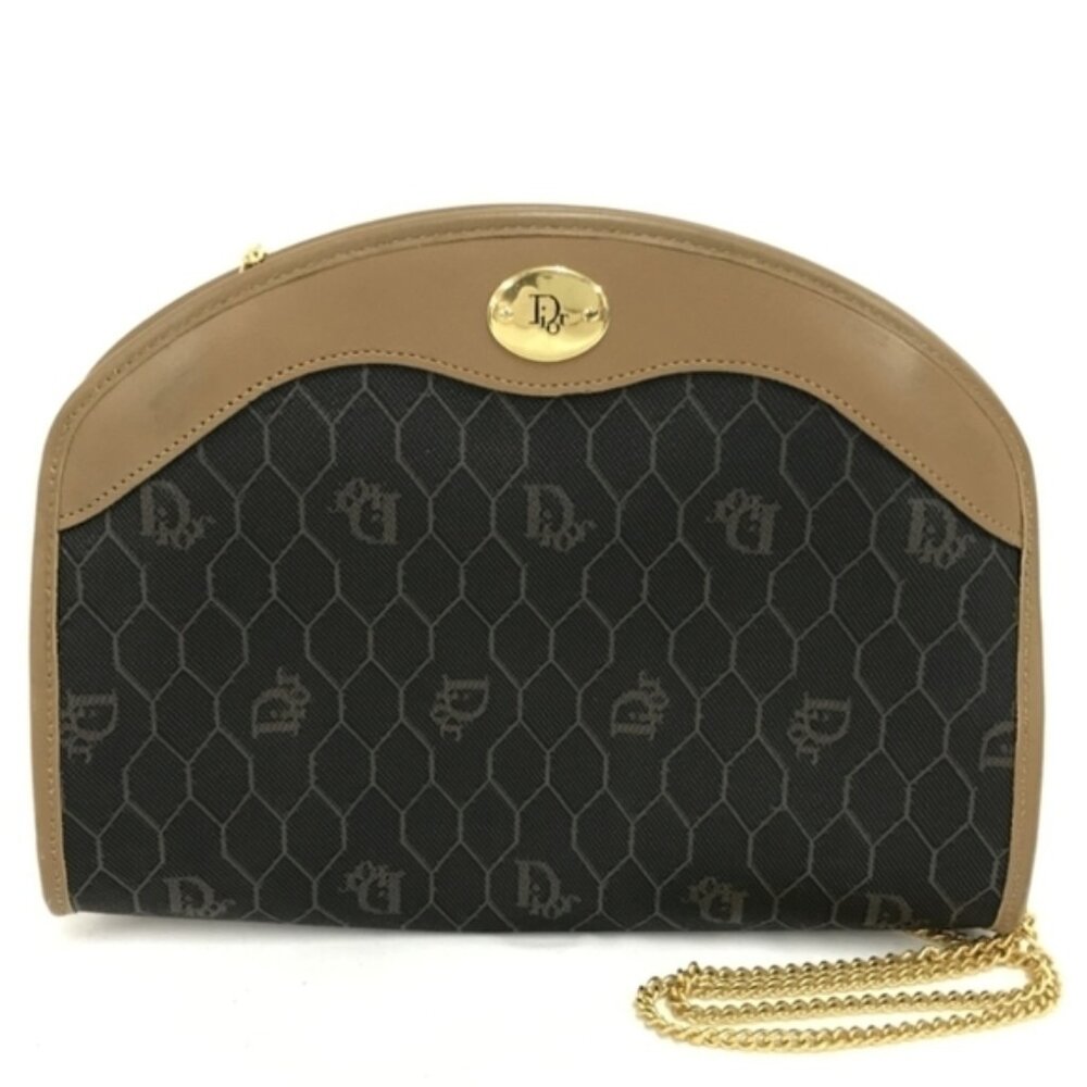 Authentic Dior Honeycomb Pattern Chain Shoulder Bag Brown